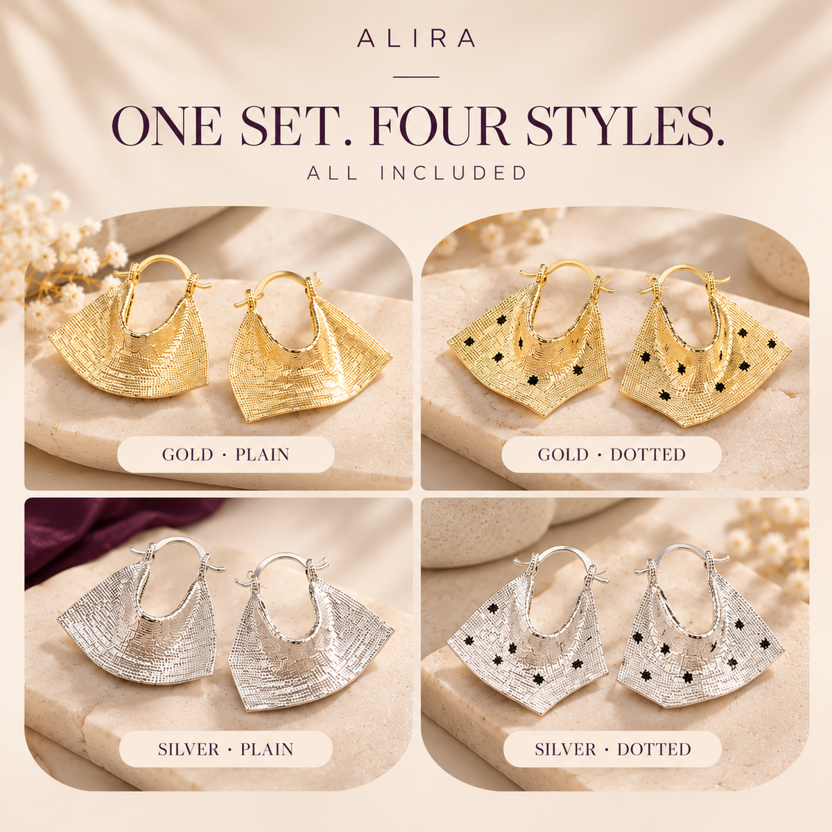 Alira Retro Arc Earrings - Set of 4